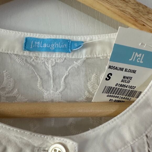 J McLaughlin Silk Blend Floral Damask Embroidered Tunic White Blouse Small NWT - Picture 3 of 7